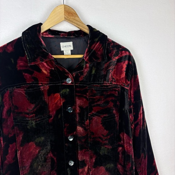 Chico’s Floral Crushed Velvet Shirt Jacket Holiday Elegant Office - Picture 4 of 6